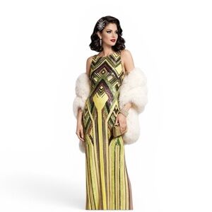 ✨ NWT Le Superbe Prohibition Deco Sequin Maxi Dress XS Multi-Color Glam Gown
